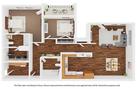 Floor plan for 2 beds, 2 baths, 1265 sqft